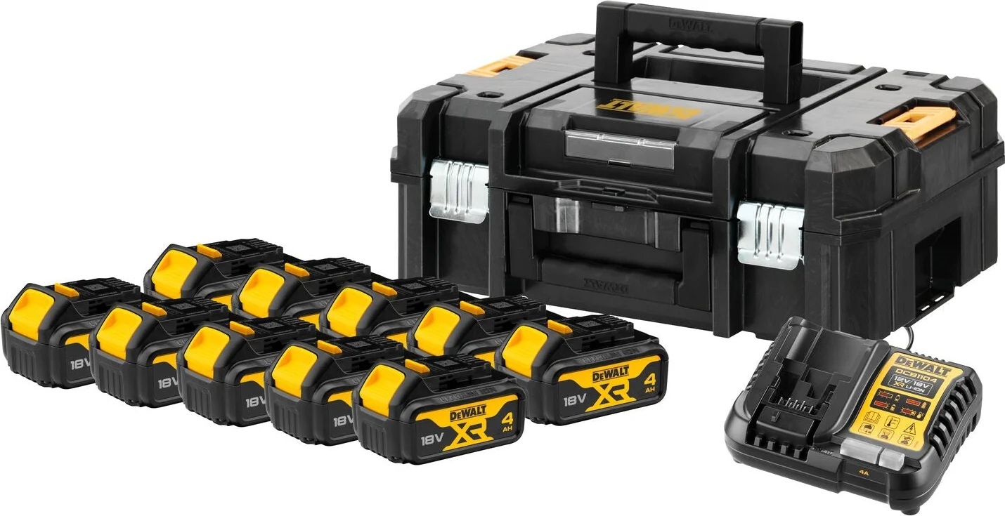 DeWALT DCB182PAK Starterset 10x DCB182 Accu 4.0Ah 18V XR + Multilader DCB1104 in TSTAK