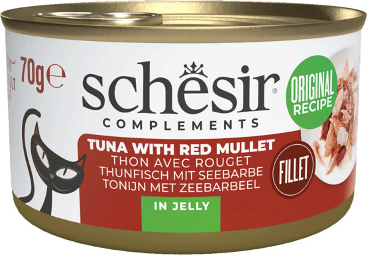 12x Schesir Complementary Kattenvoer Tonijn & Rode Mul in Gelei 70 gr