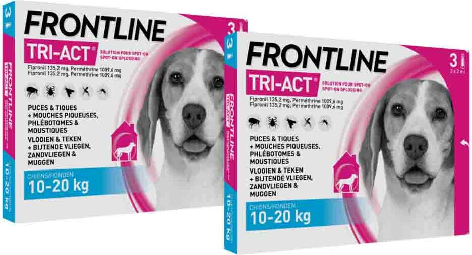 2x Frontline Tri-Act Anti Vlooien en Teken Druppels M 3 pipetten