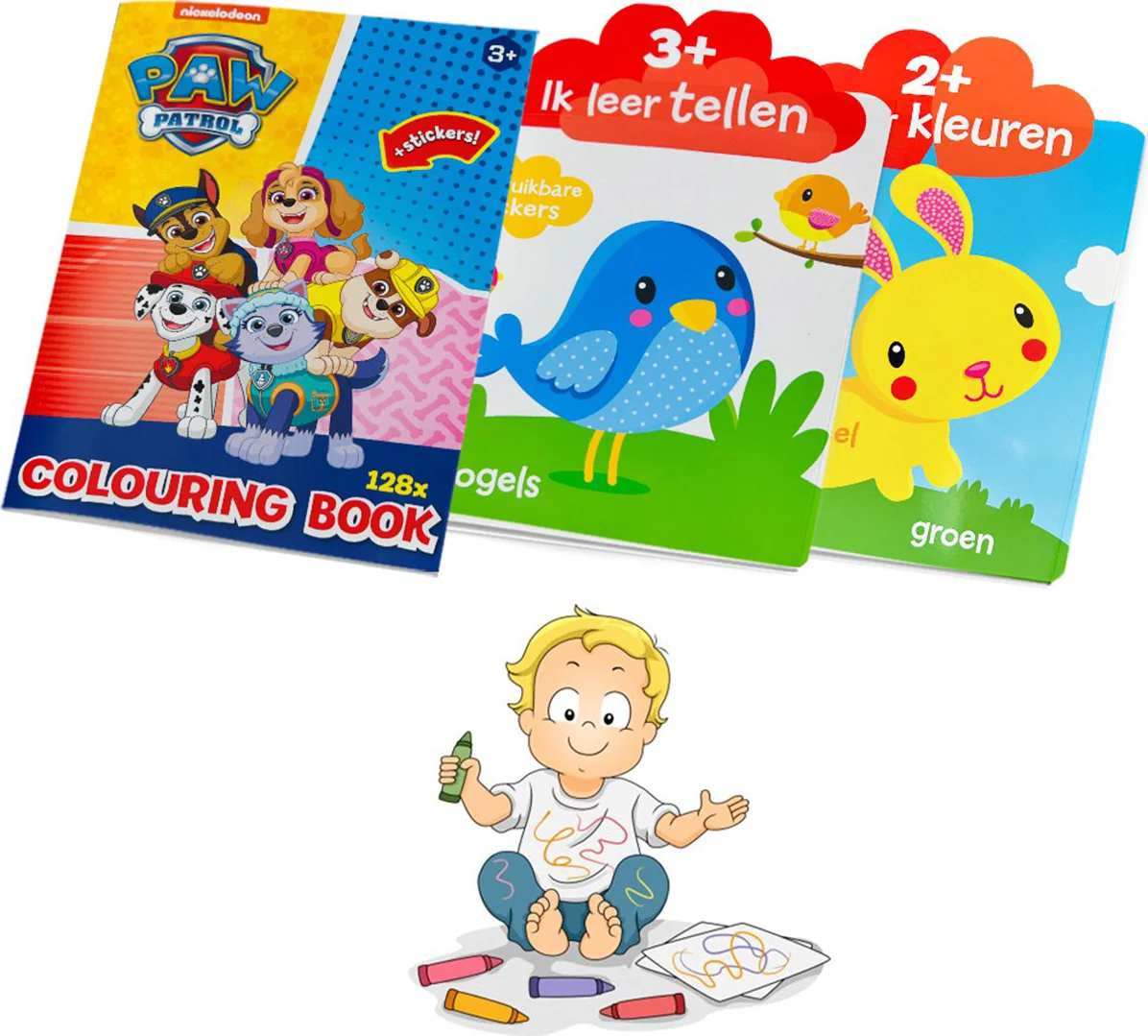 3 kleurboeken / stickerboeken voordeelpakket - Voor kinderen van 2 jaar en 3 jaar - Eerste kleurboek voor peuters met extra grote stickers - Paw Patrol - Leren tellen - Dieren - Kleuren leren - Cadeau jongen / meisje - Tekenen - Doeboeken