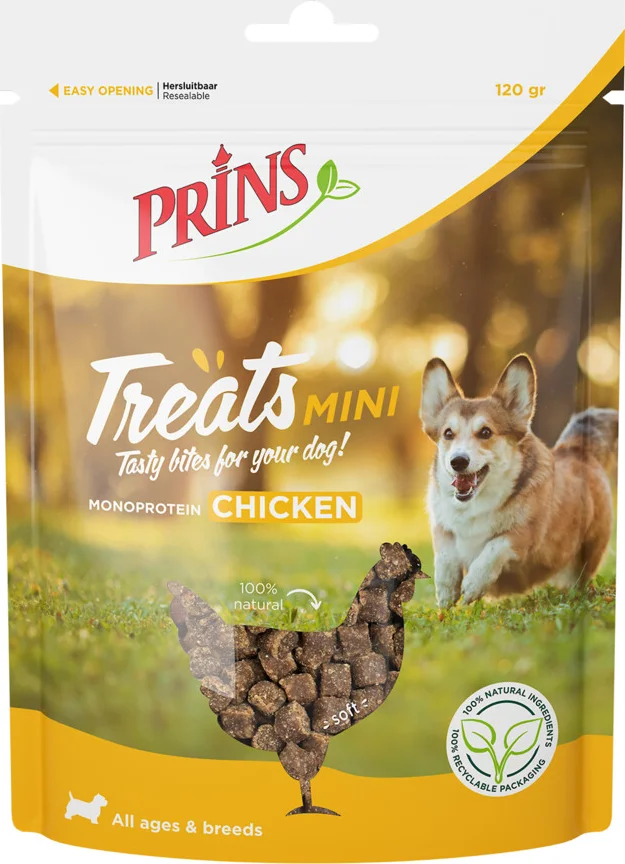 10x Prins Treats Mini Hondensnacks Kip 120 gr
