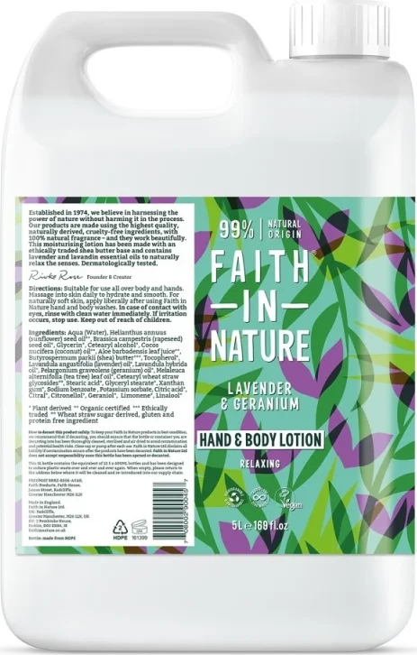 Faith in Nature Hand & Body Lotion Lavendel & Geranium Navulverpakking 5LT