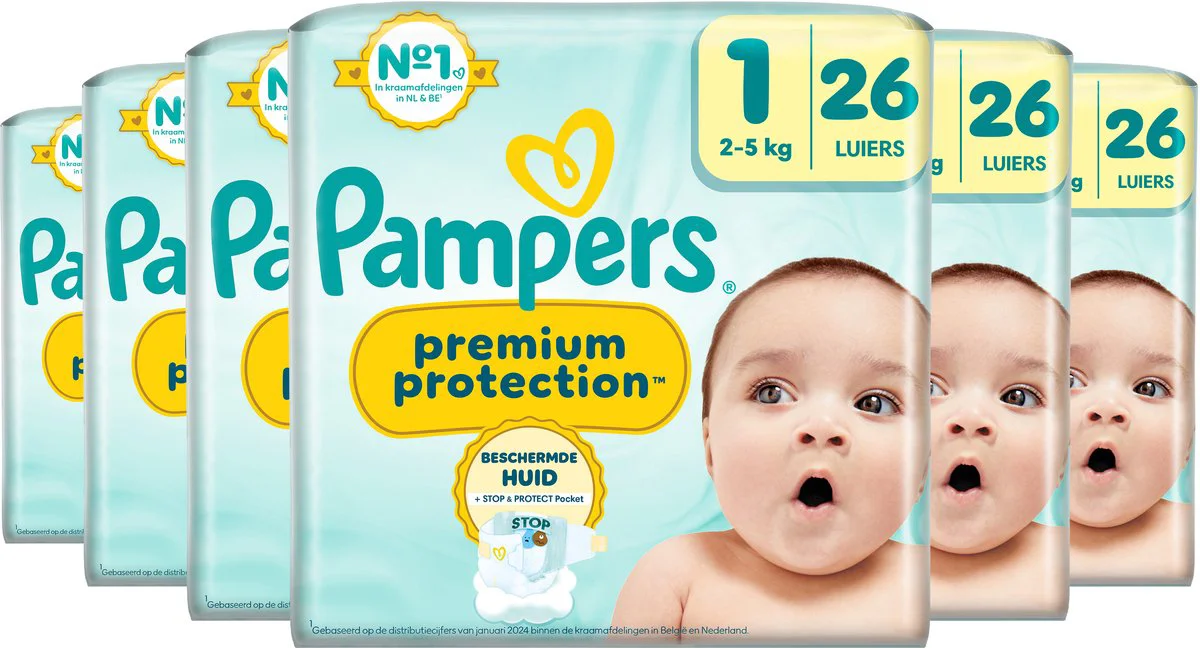 6x Pampers Premium Protection Luiers Maat 1 (2-5kg) 26 stuks