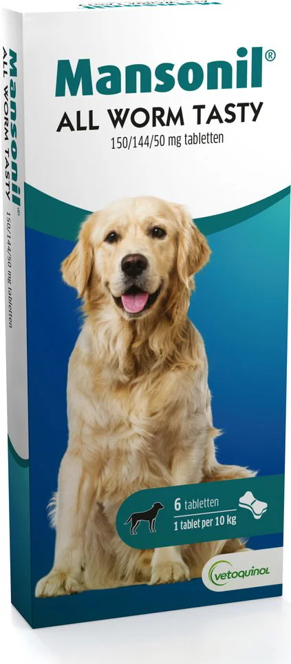 Mansonil All Worm Dog Tasty Ontwormingsmiddel (S/M vanaf 2.5kg) - 6 tabletten
