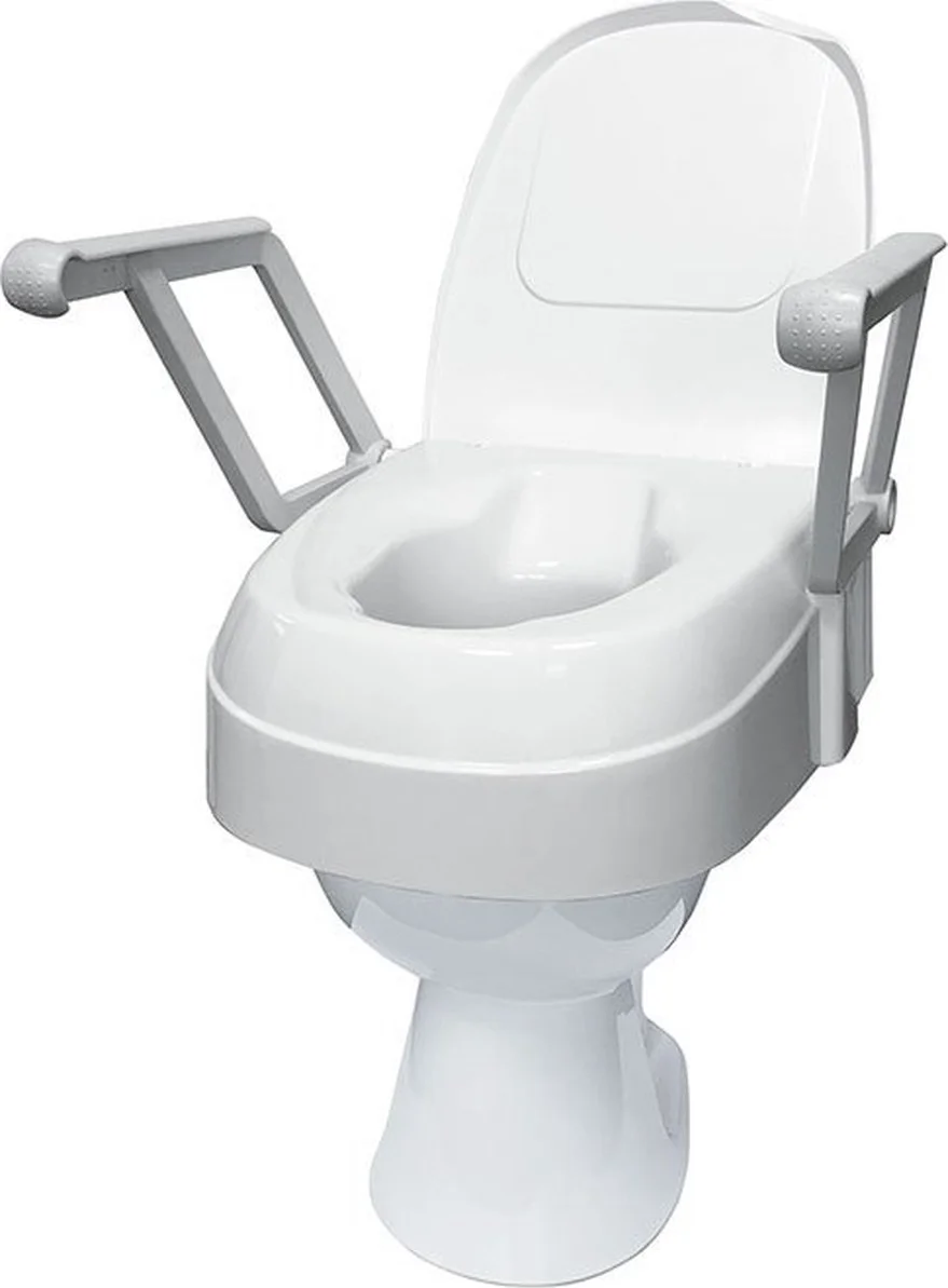Toiletverhoger TSE 120 - met deksel en armleuningen - Zithoogte verstelbaar in 8,5 / 12 / 15,5 cm - Gemaakt in EU