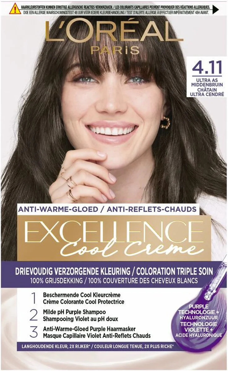 L'Oréal Excellence Cool Crème Permanente Crèmekleuring 4.11 - Ultra As Middenbruin