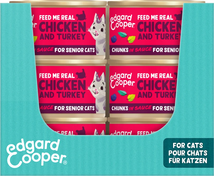 18x Edgard & Cooper Kattenvoer Senior Chunks Kip - Kalkoen 85 gr