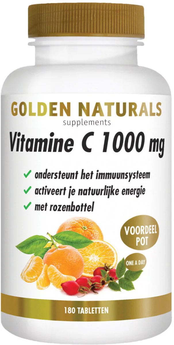 2x Golden Naturals Vitamine C 1000mg Rozenbottel Vegan 180 tabletten