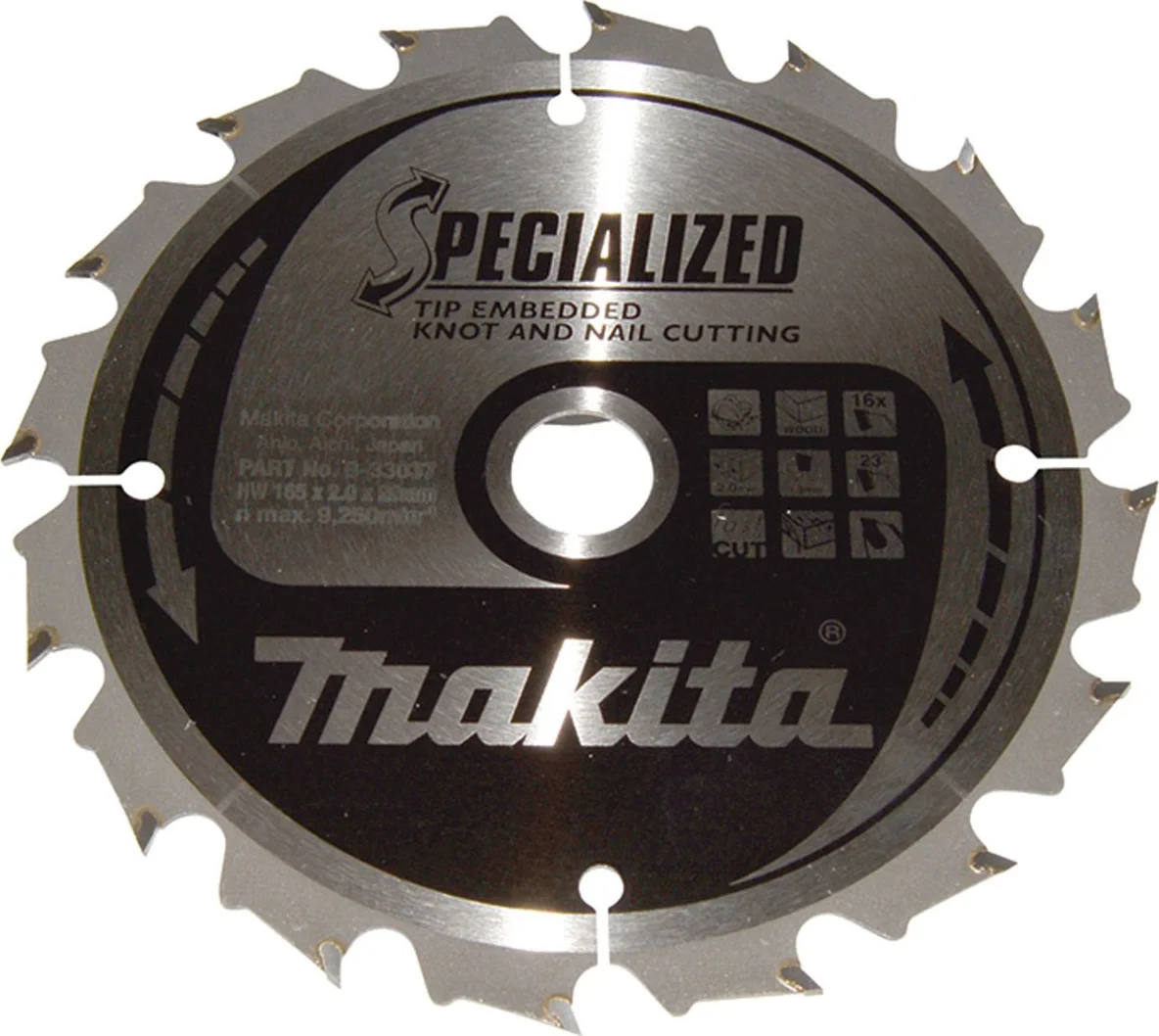 Makita B-33037 Cirkelzaagblad Hout (noest/spijker) | Embedded Tip | 165 x 20 mm | 16-tands