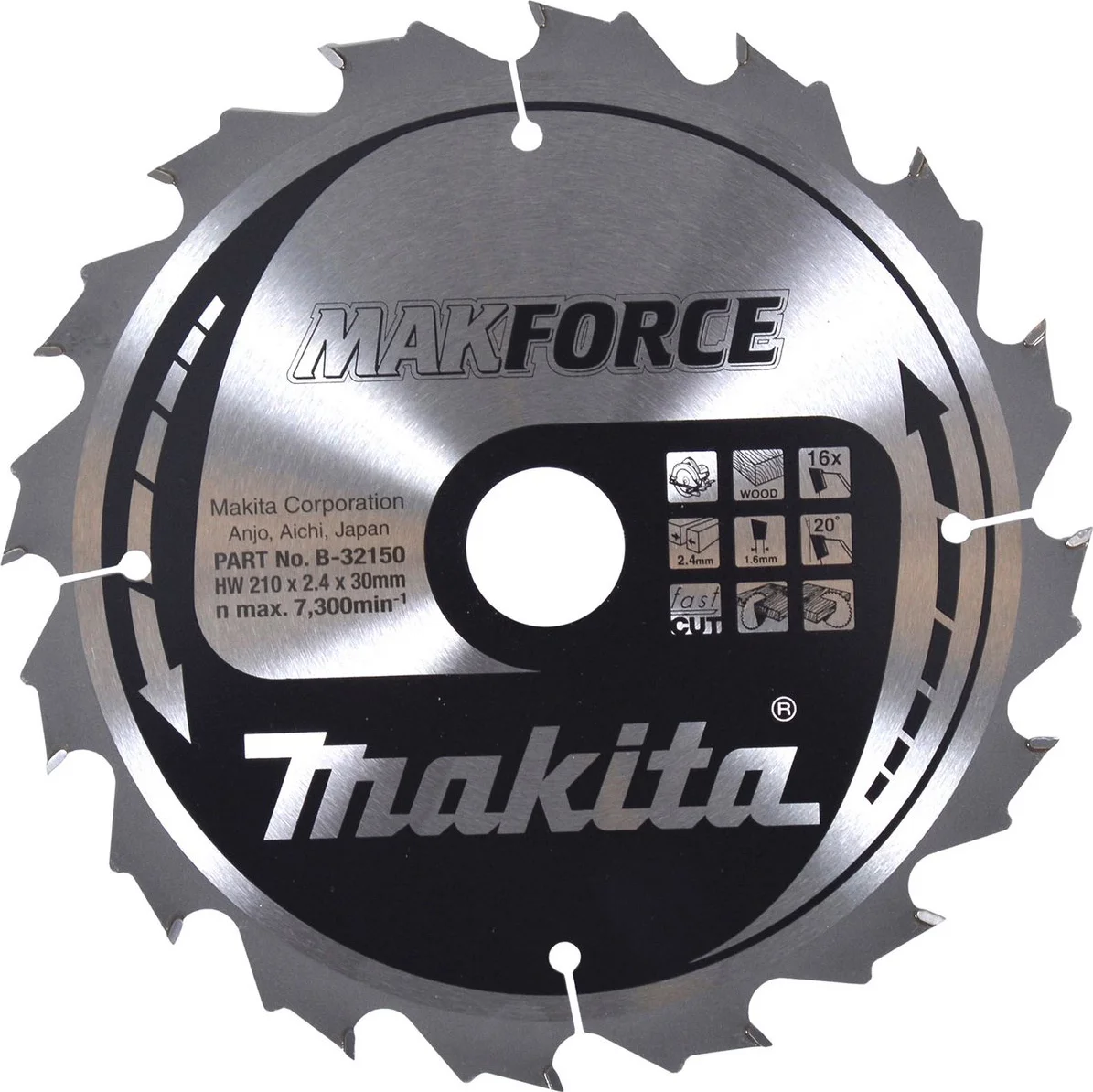 Makita B-32150 Cirkelzaagblad Hout | Makforce | 210 x 30 mm | 16-tands