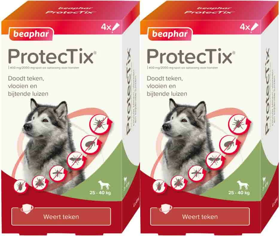 2x Beaphar ProtecTix Hond Anti Vlo & Teek 25-40 kg 4 pipetten