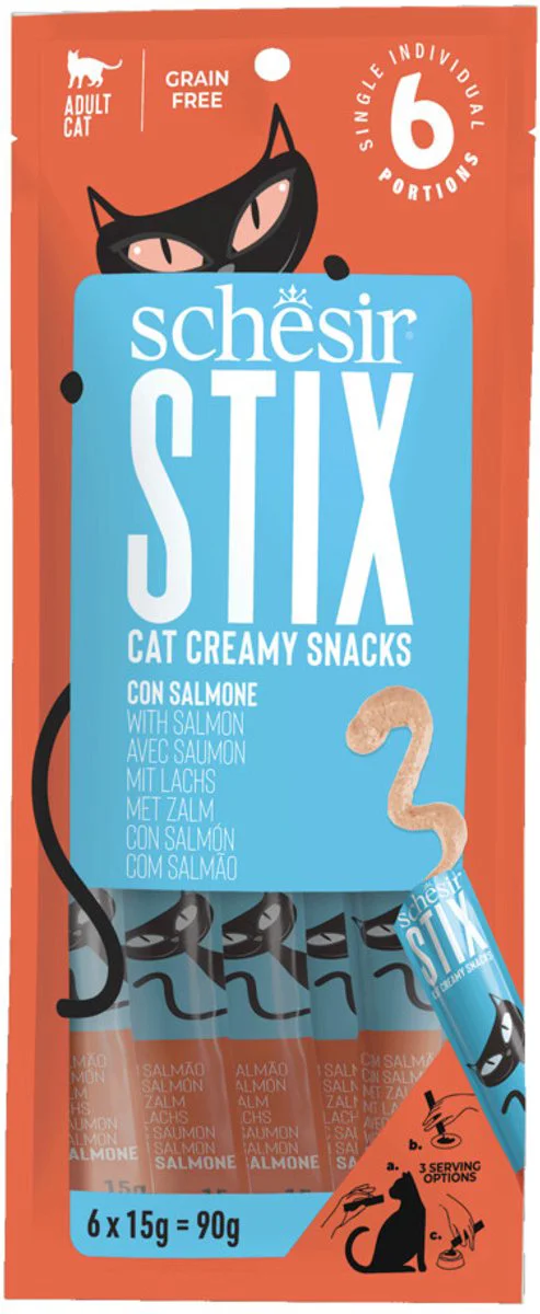 12x Schesir Kattensnack Stix Zalm 6 x 15 gr