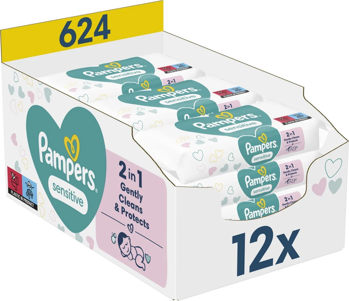 Pampers Sensitive Babydoekjes - 12 Verpakkingen = 624 Billendoekjes