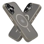 IYUPP Hoesje Geschikt voor iPhone 16 Hoesje - Geschikt voor MagSafe - Shockproof Back Cover - Titanium Gold x Zwart Transparant