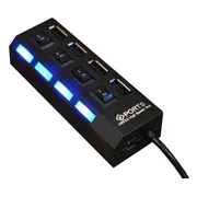 4 Poort Multi USB 2.0 Hub Splitter Verdeler Switch - Geschikt Voor Laptop / Apple Mac / Macbook & Windows - Met LED Verlichting