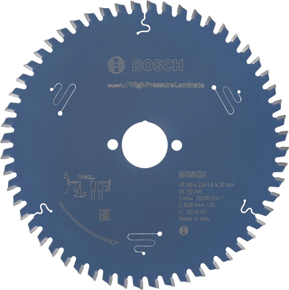 Bosch Professional Cirkelzaagblad EXPERT High Pressure Laminate | Ø 190 x 2,6 x 30mm 56T - 2608644135