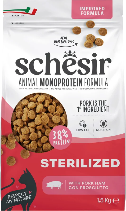 6x Schesir Monoproteïne Promo Kattenvoer Droog Sterilized Ham 1,5 kg