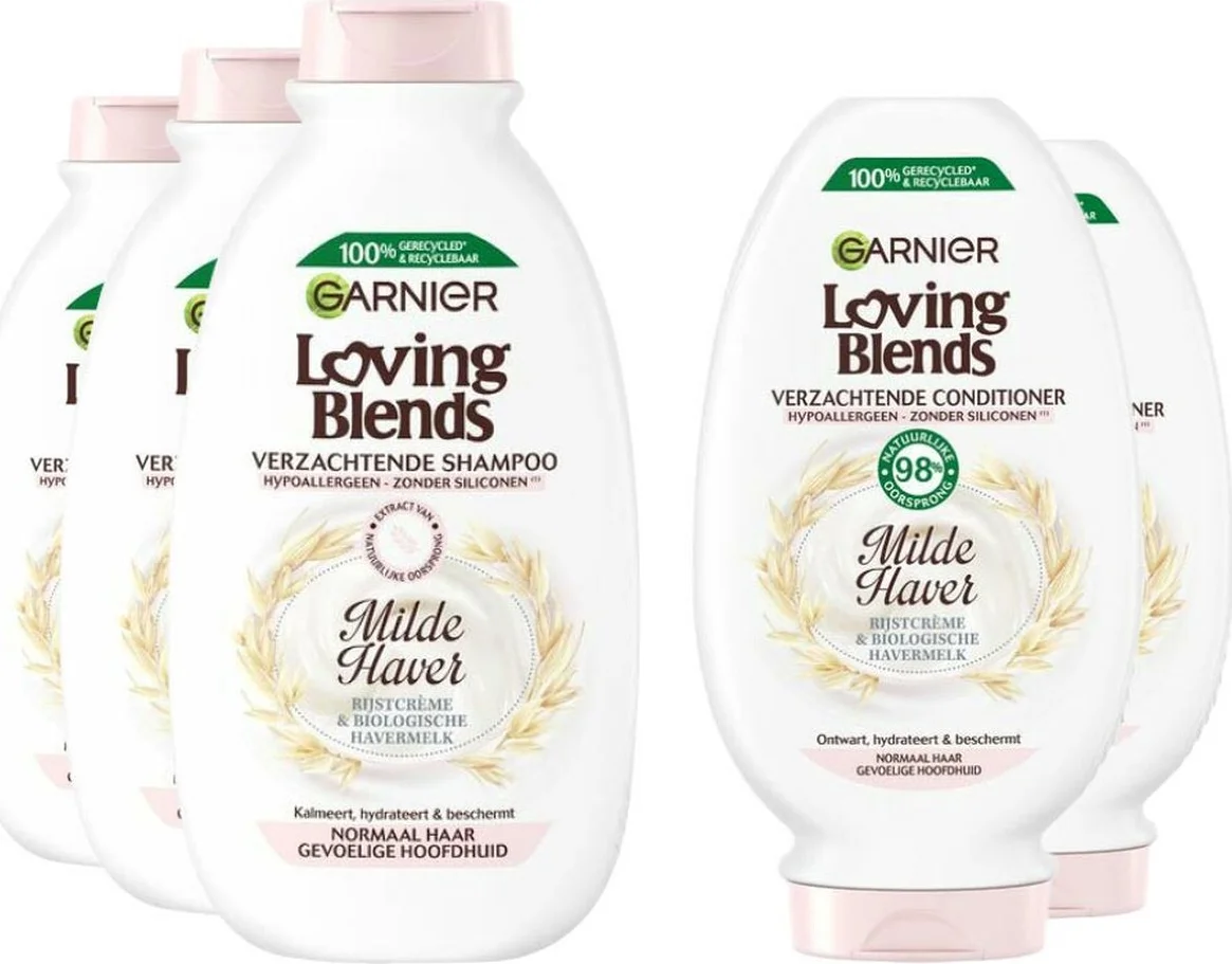 Garnier Loving Blends Milde Haver - Shampoo 3x 300 ml & Conditioner 2x 250 ml – Pakket