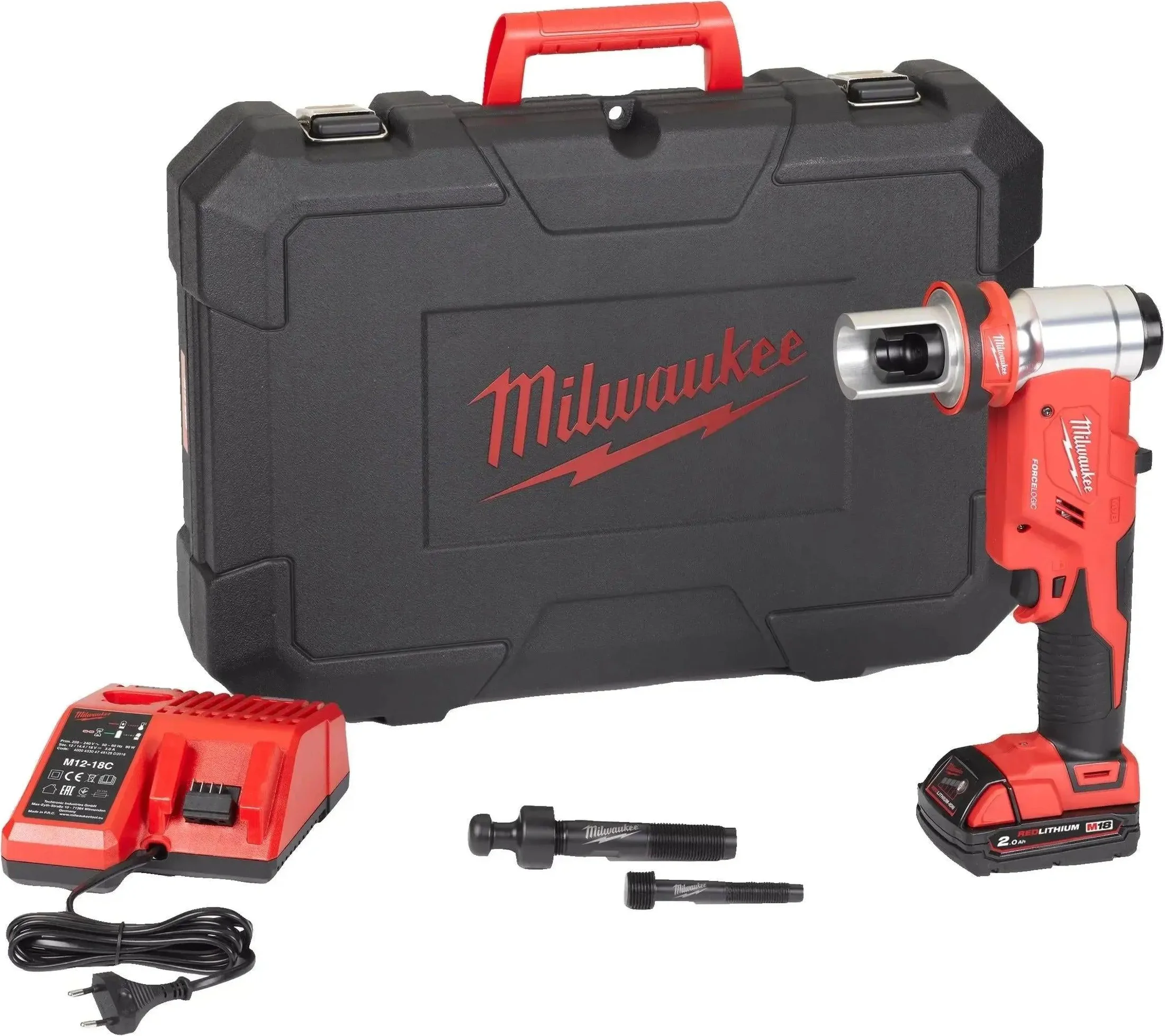 Milwaukee M18 HKP-201C Accu Hydraulische Ponsmachine FORCE LOGIC™ 18V 2.0Ah in koffer - 4933451202