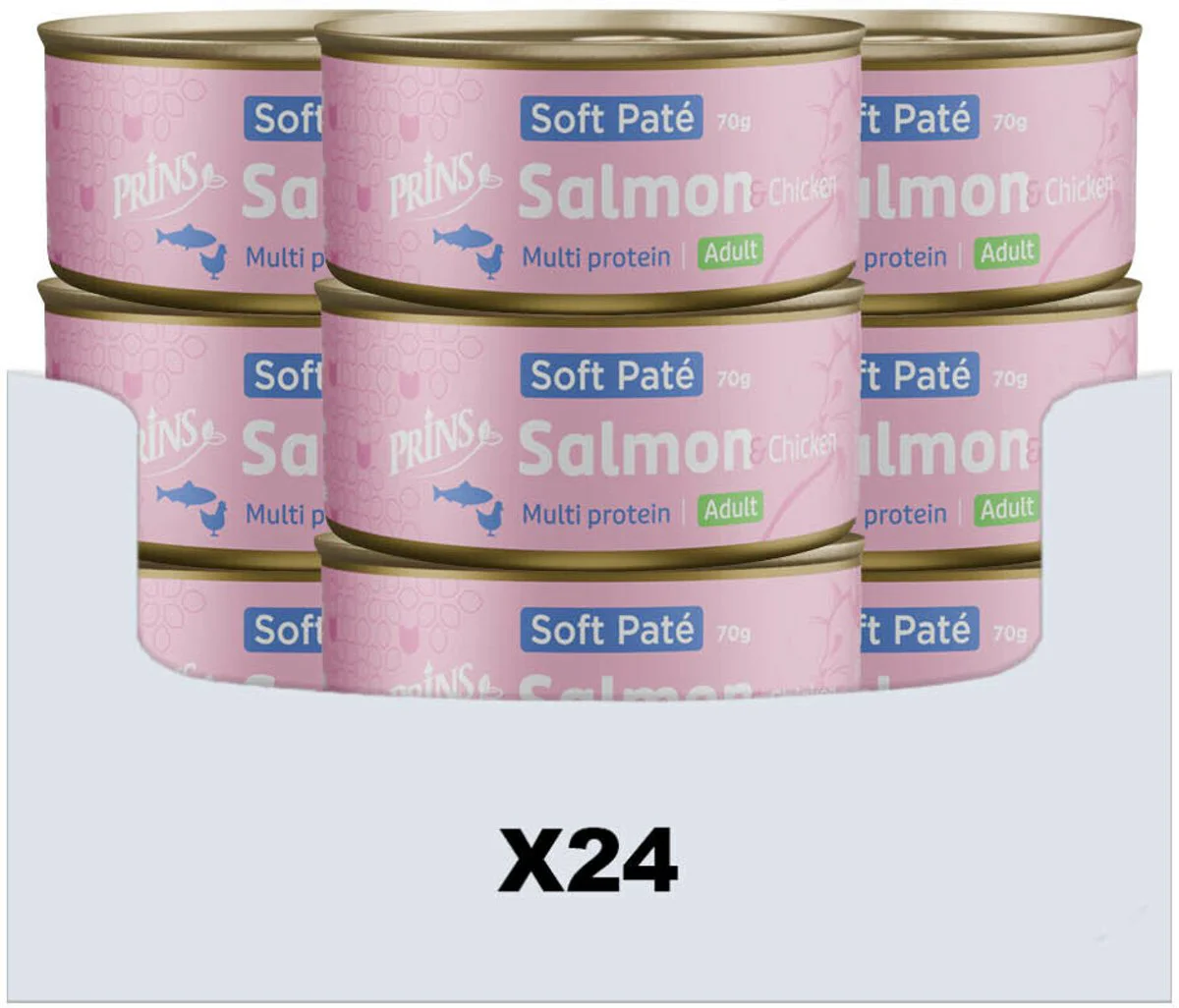 24x Prins Soft Paté Kattenvoer Nat Zalm & Kip 70 gr