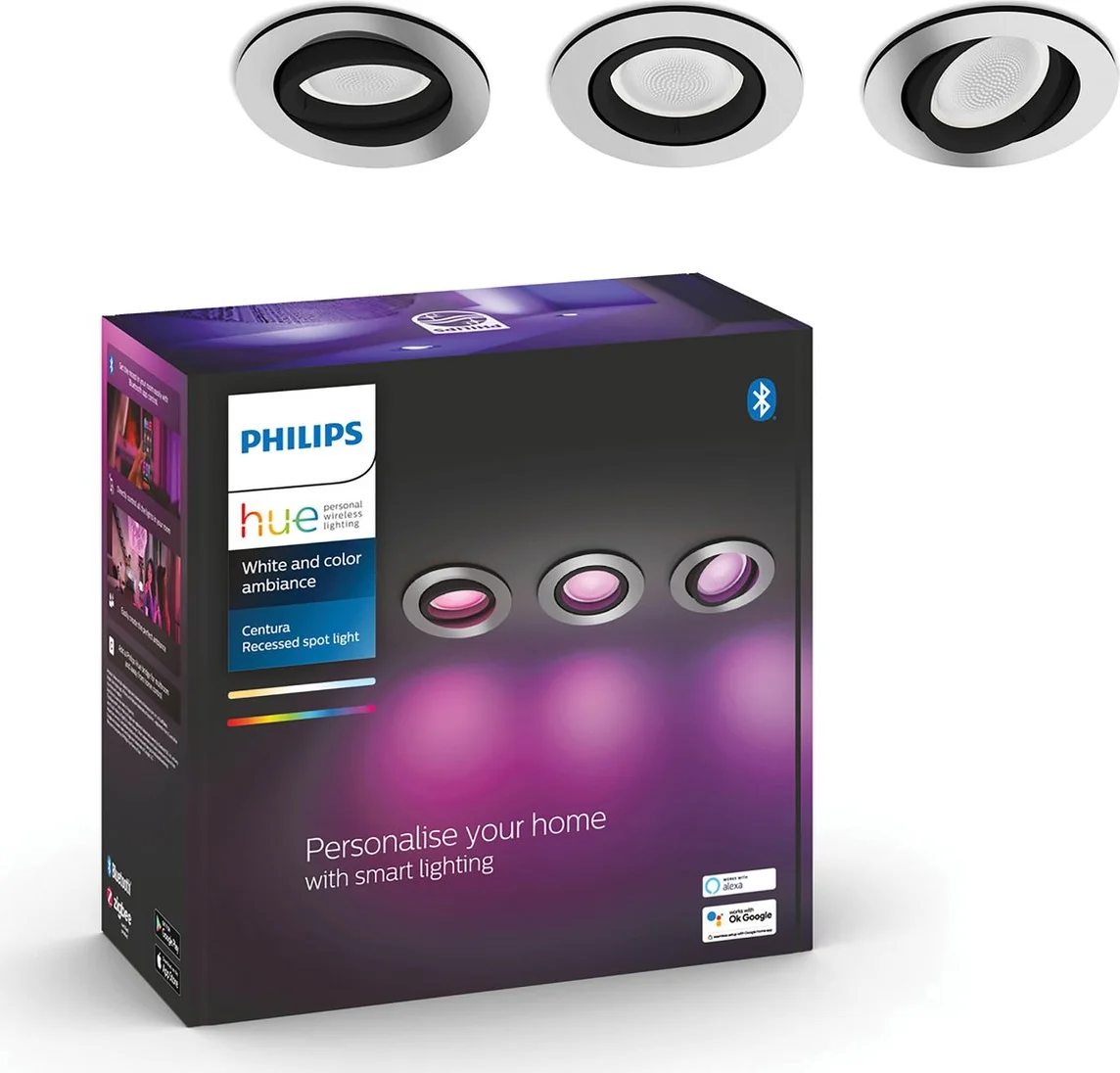 Philips Hue Centura inbouwspot White and Color - rond - Aluminium - 3-pack