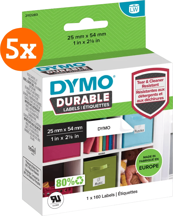 DYMO Duurzame LabelWriter Etiket 25x54mm 160 stuks 5-pack