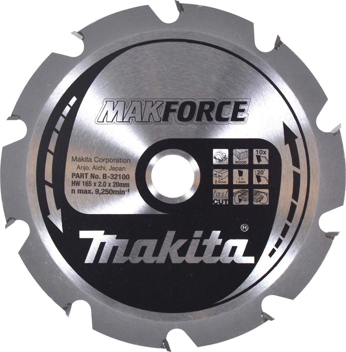 Makita B-32100 Cirkelzaagblad Hout | Makforce | 165 x 20 mm | 10-tands