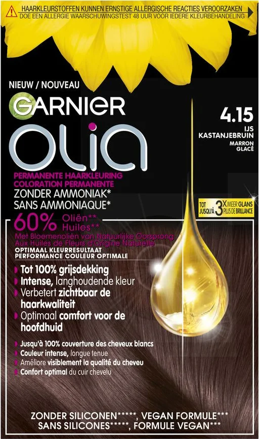 6x Garnier Olia Permanente Crèmekleuring 4.15 Kastanje Middenbruin