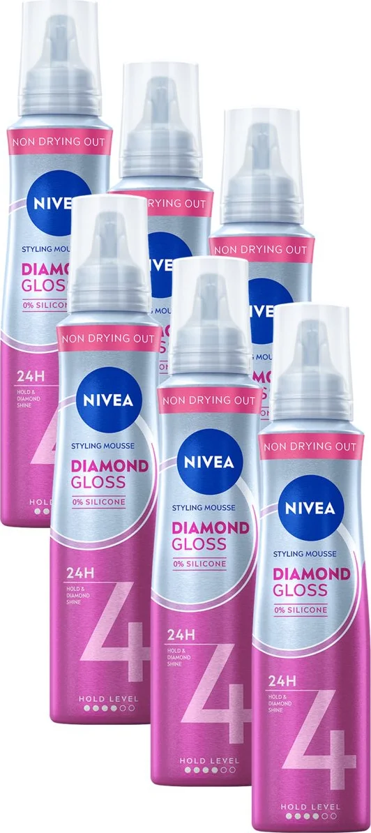 6x NIVEA Styling Mousse Hold 4 Diamond Gloss Care 150 ml