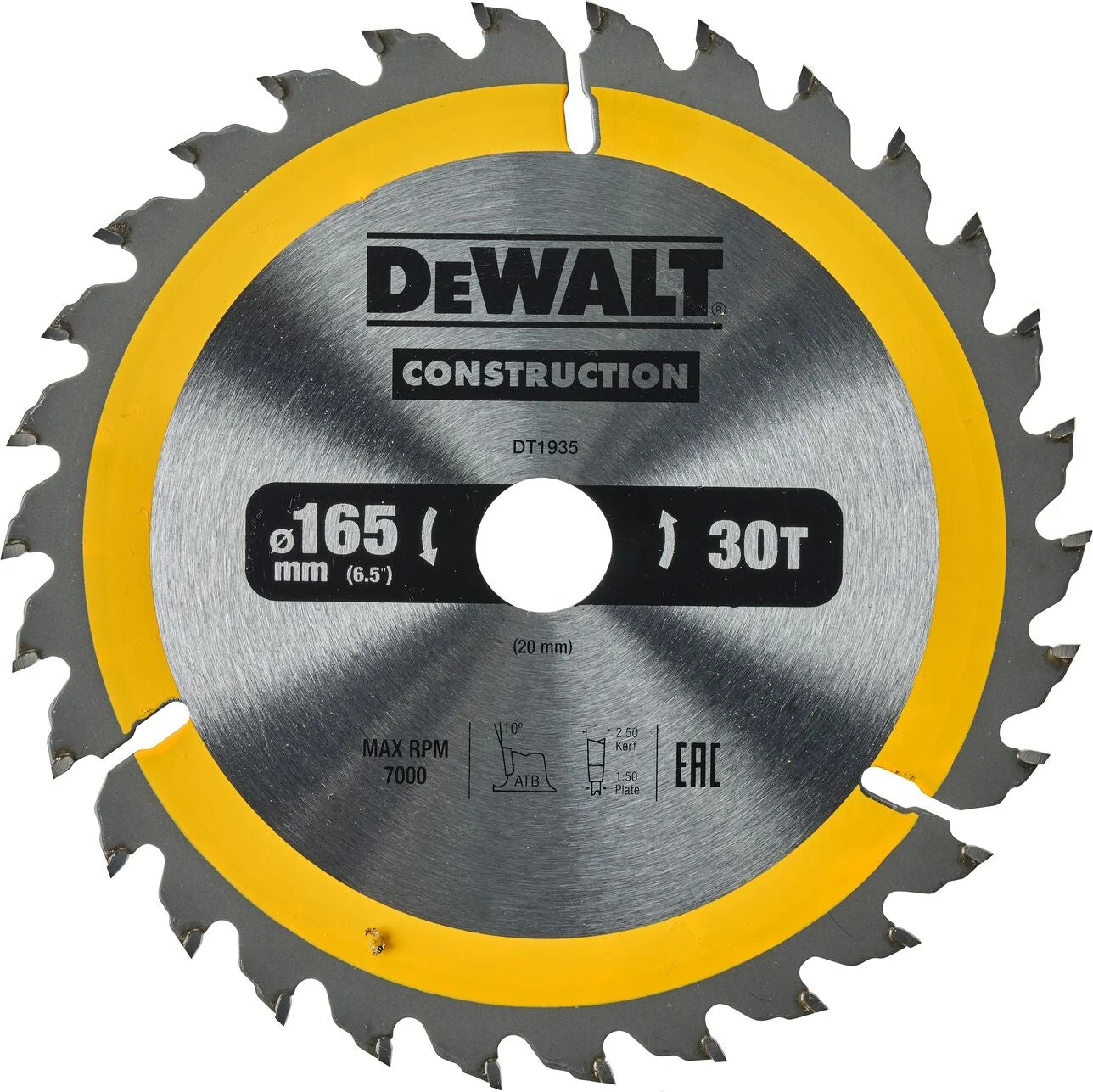 DeWALT Cirkelzaagblad voor Hout | Construction | Ø 165mm Asgat 20mm 30T - DT1935-QZ