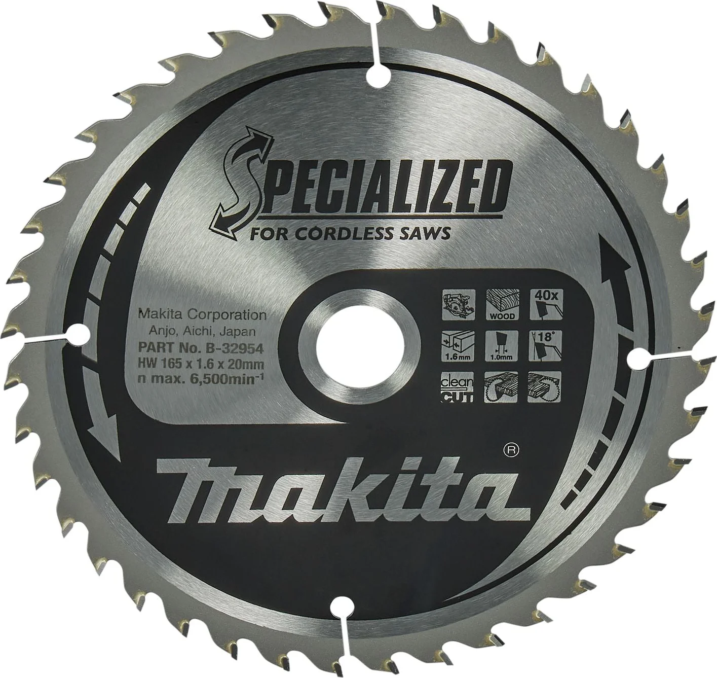 Makita Cirkelzaagblad voor Hout | Specialized | Ø 165mm Asgat 20mm 40T - B-32954