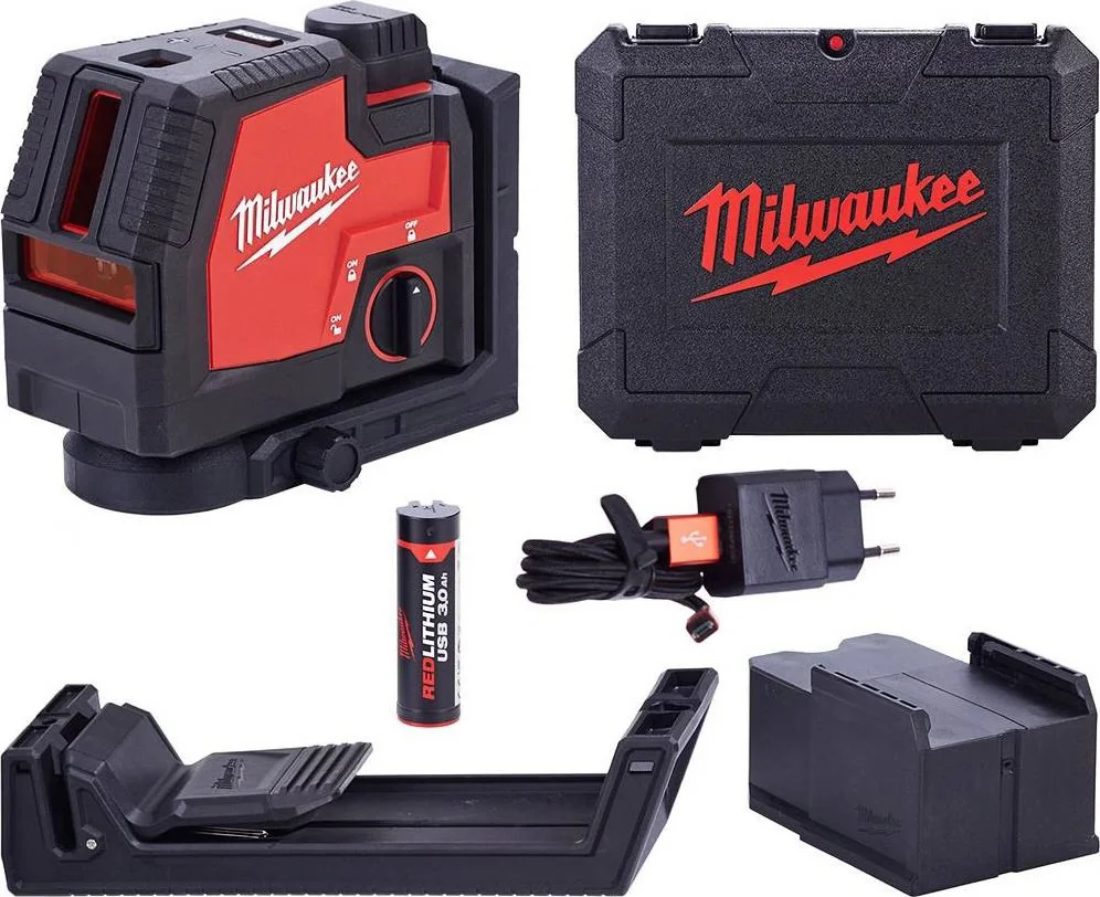 Milwaukee L4 CLLP-301C Punt- en kruislijnlaser groen REDLITHIUM™ 3.0Ah USB batterij in koffer - 4933478099