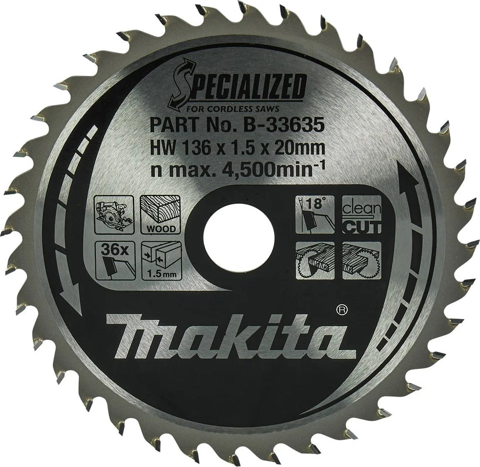 Makita Cirkelzaagblad voor Hout | Specialized: Accu | Ø 136mm Asgat 20mm 36T - B-33635