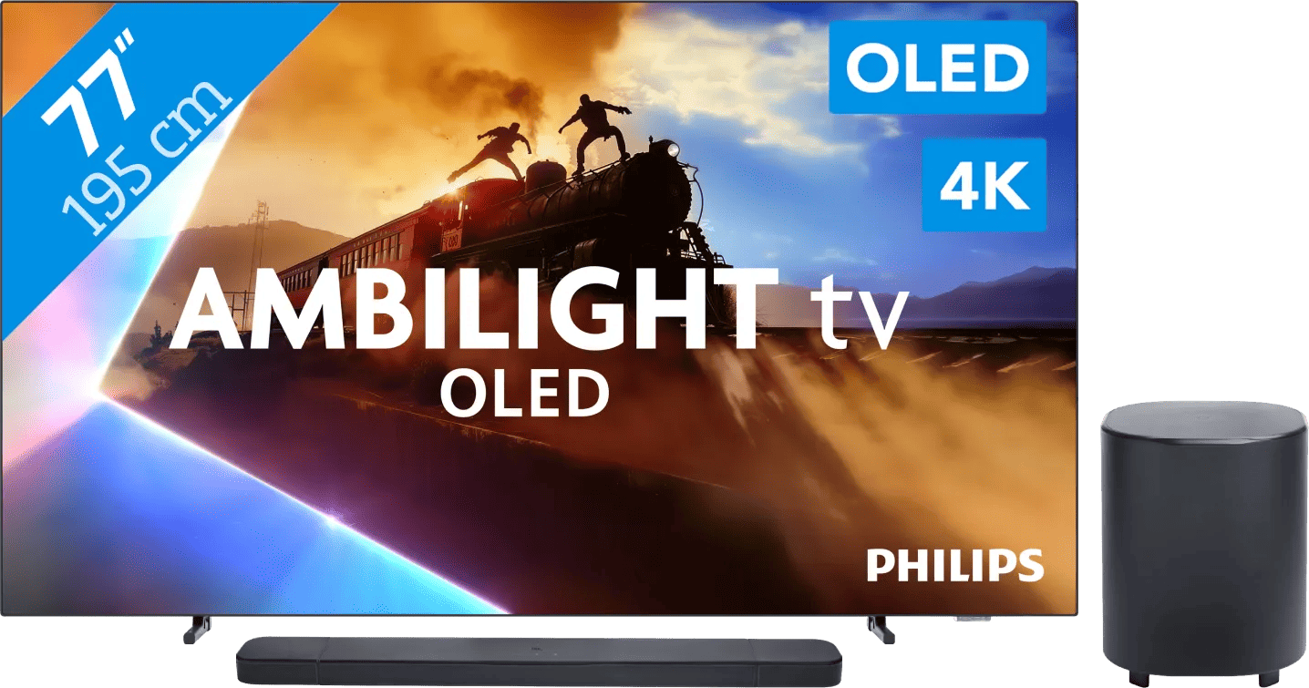 Philips Ambilight 77'' OLED760 4K (2025) + JBL Bar 800 MK2 Zwart