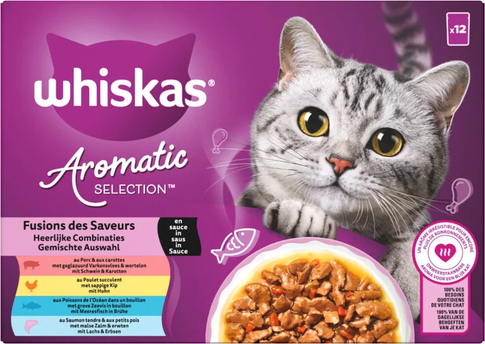 Whiskas Kattenvoer Nat Aromatic Adult 1+ Selectie Multipack 12x85 gr