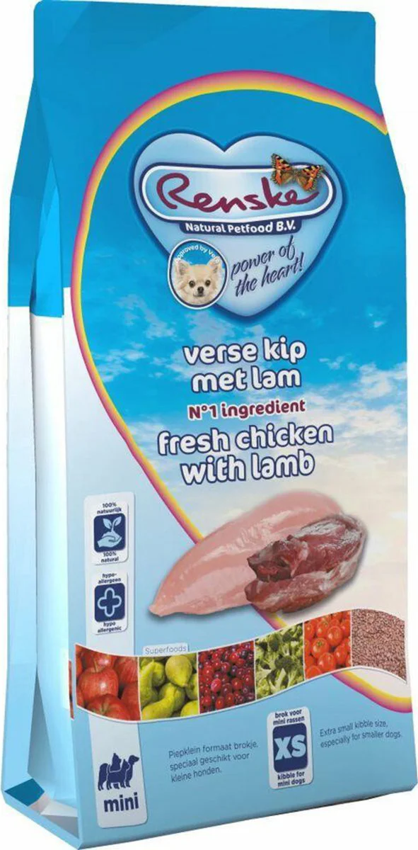 8x Renske Super Premium Mini Hondenvoer Kip - Lam 600 gr