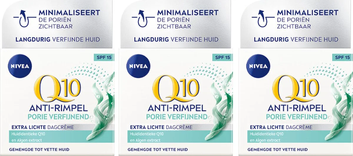 3x NIVEA Q10 Dagcrème Anti-Rimpel Extra Licht SPF 15 50 ml