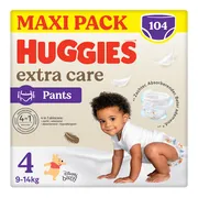 Huggies® Extra Care baby luierbroekjes, Maat 4 (9 tot 14kg), 104 luiers met zachte elastische tailleband en Disney designs, Maxi Pack