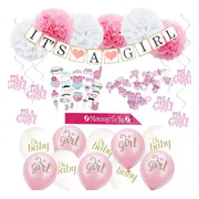 Babyshower Versiering Meisje - Babydouche baby decoratie It's a girl - Geboorte versiering Meisje - versier pakket roze - ballonnen sjerp slinger