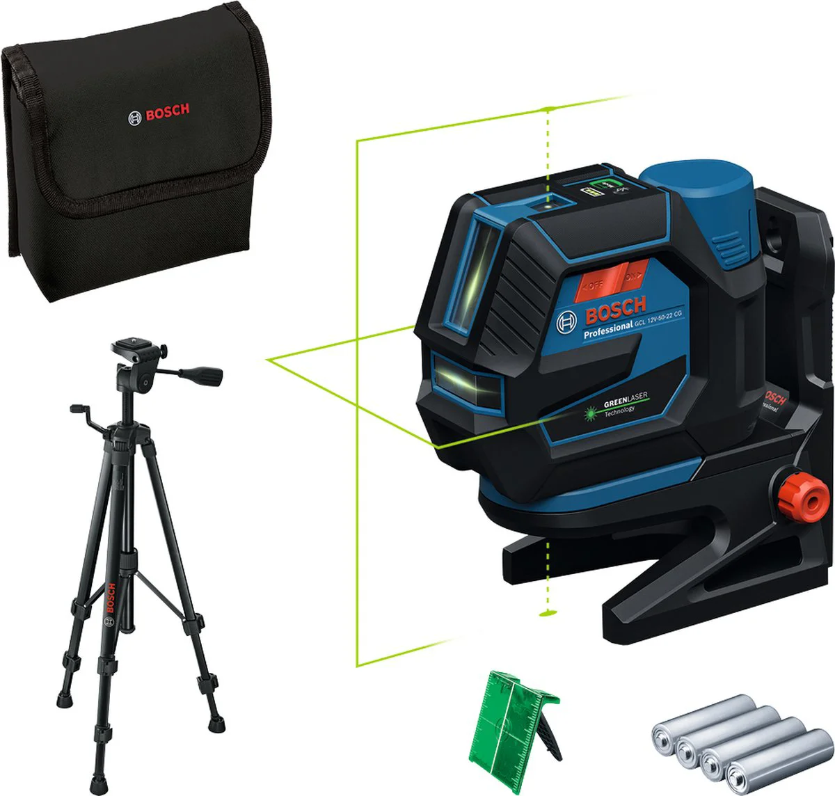 Bosch Professional GCL 12V-50-22 CG Punt- en kruislijnlaser groen + BT 150 statief 12V Basic Body met batterijhouder - 0601066S01