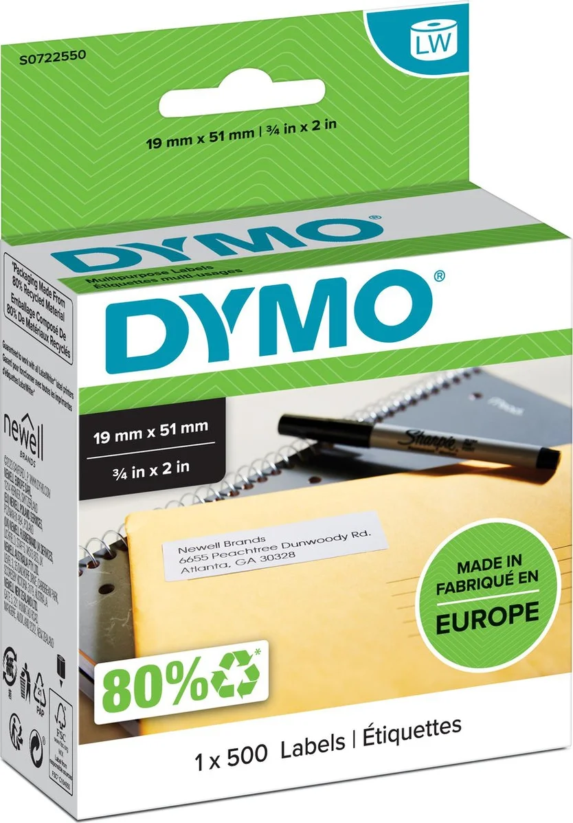 DYMO Verwijderbaar Etiket 19 x 51 mm 500 stuks