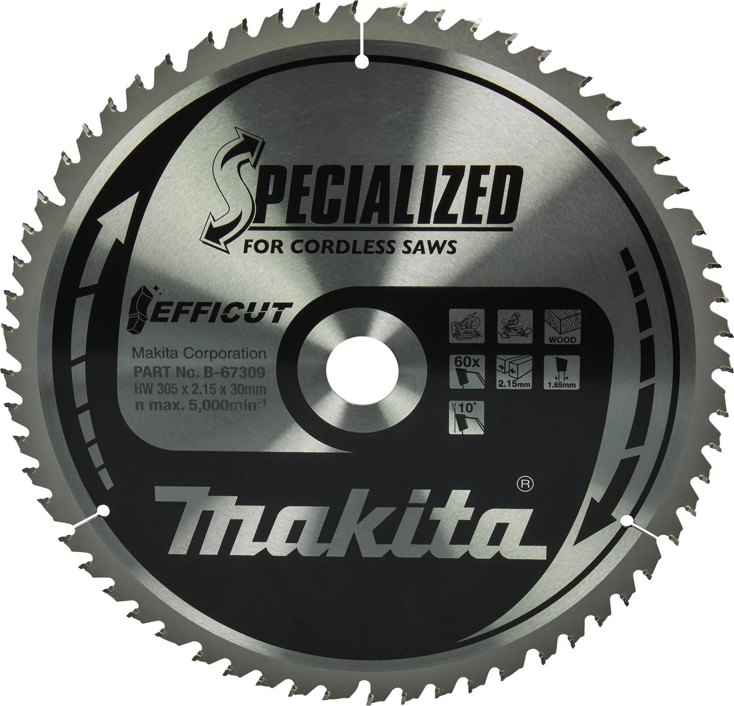 Makita Afkortzaagblad voor Hout | Efficut | Ø 305mm Asgat 30mm 60T - B-67309