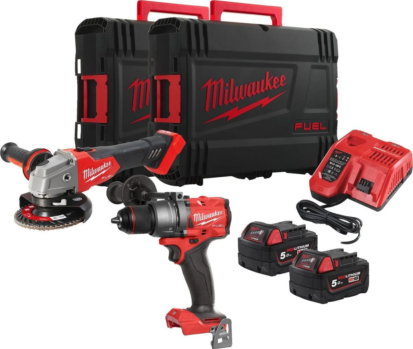 Milwaukee M18 FUEL™ FPP2E3-502X Powerpack M18 FPD3 + M18 FSAG125X 18V 5.0Ah in HD Box - 4933492516