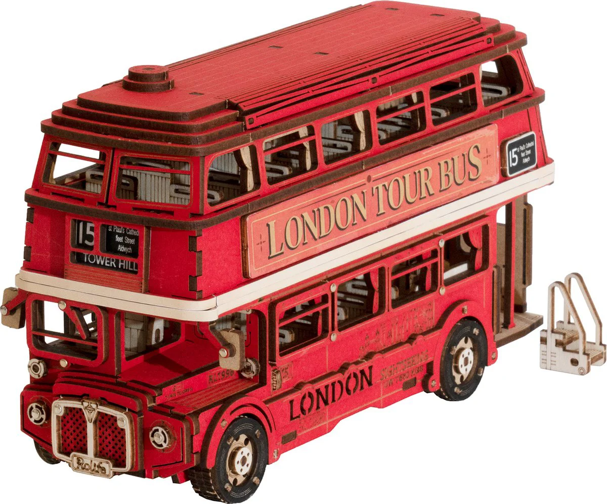 Robotime, 3D Houten Puzzel, London Tour Bus, TGM02, 19,4x7,8x11,3cm