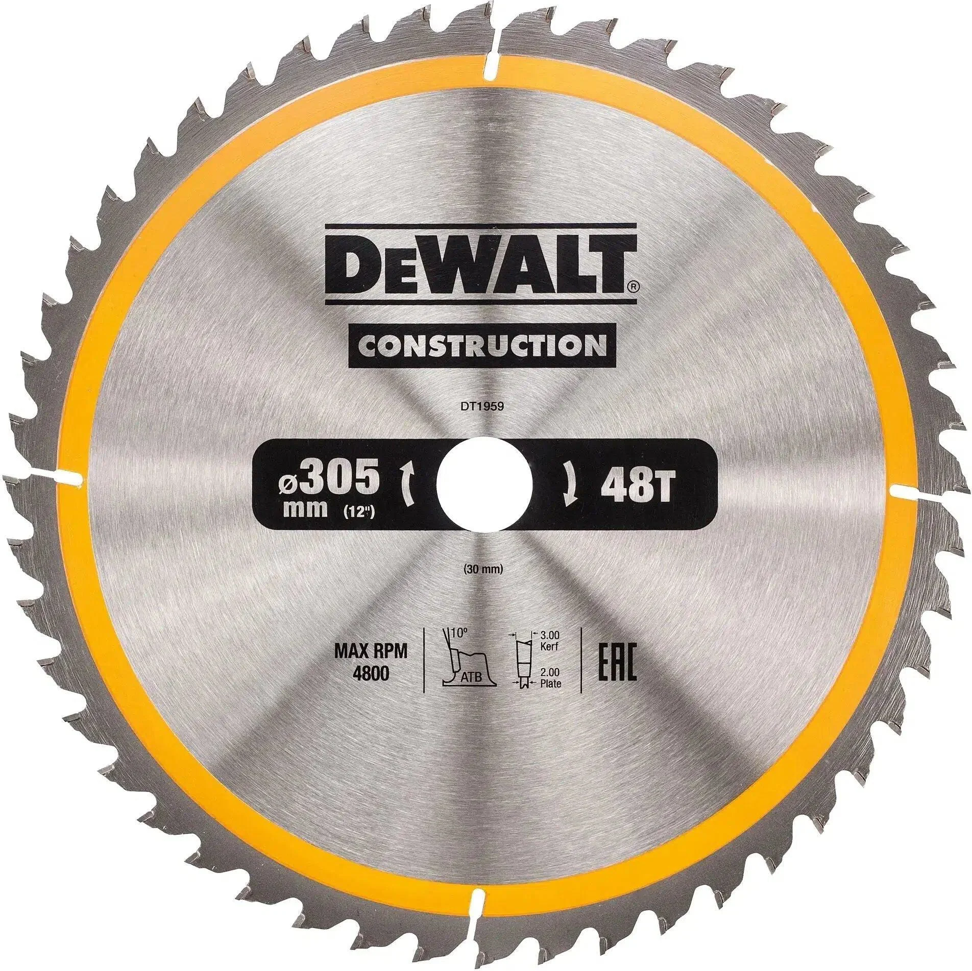 DeWALT Cirkelzaagblad voor Hout | Construction | Ø 305mm Asgat 30mm 48T - DT1959-QZ