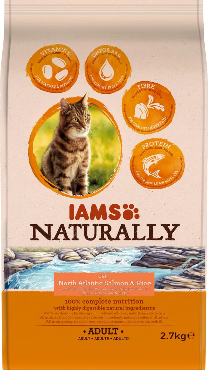 IAMS Naturally Kat Adult North Atlantic Zalm & Rijst 2,7 kg