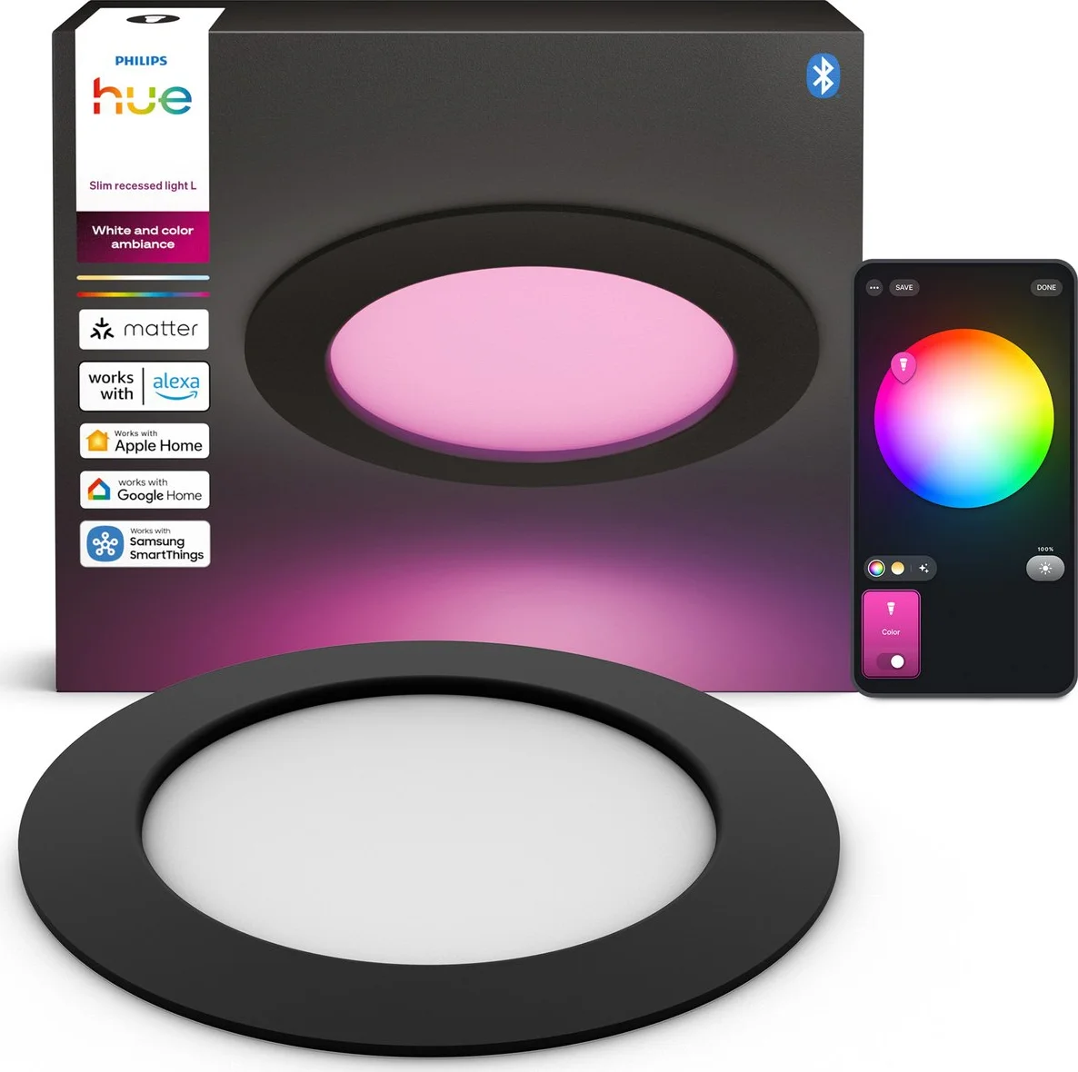 Philips Hue Inbouwspot Slim - White and Color - 170mm - Zwart