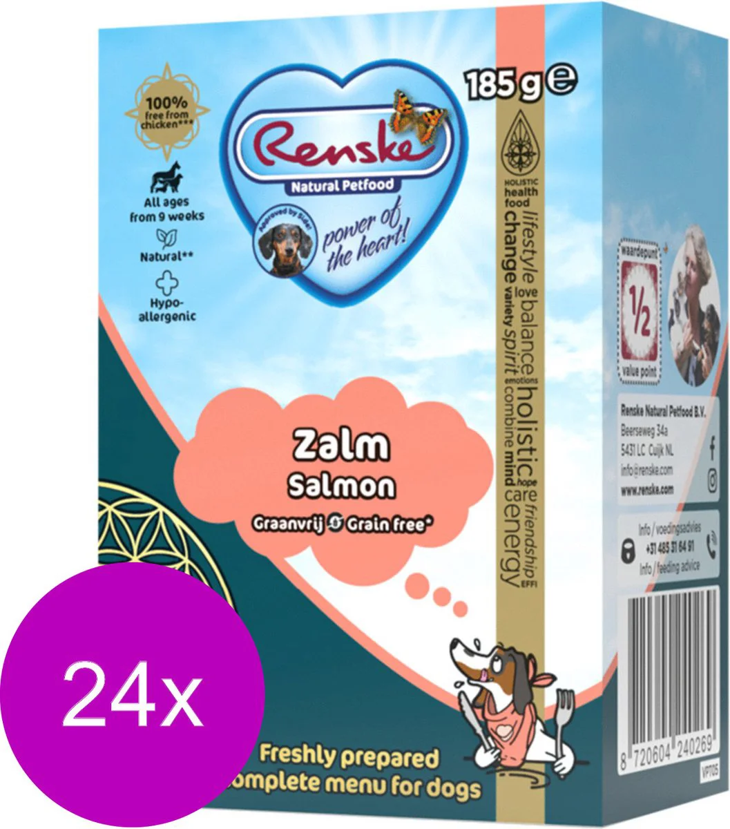 24x Renske Vers Graanvrij Tetra Hondenvoer Nat Zalm 185 gr