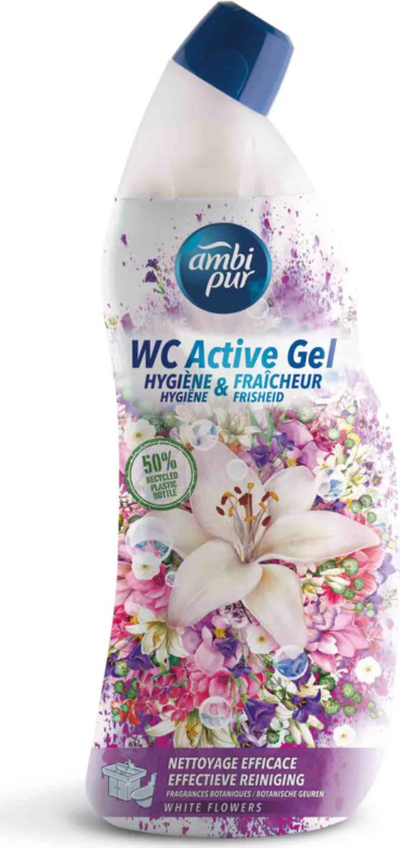 8x Ambi Pur Toiletreiniger Wc Active Gel White Flowers 750 ml