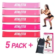 Athletix® - Weerstandsbanden Set - Booty Bands met Gratis Draagtas en Oefeningen - 5 Stuks - Roze